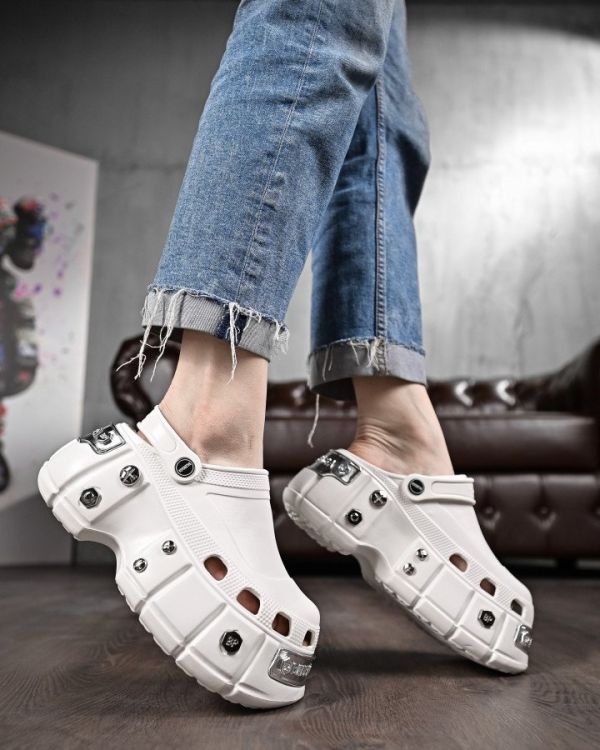Женские кроксы на платформе meetal white   ДЛ6446