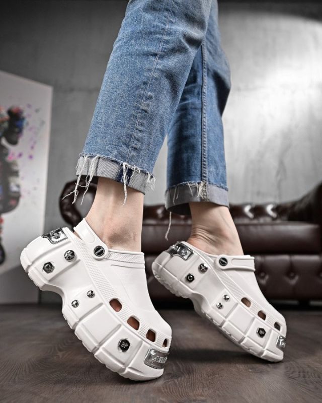 Женские кроксы на платформе meetal white   ДЛ6446