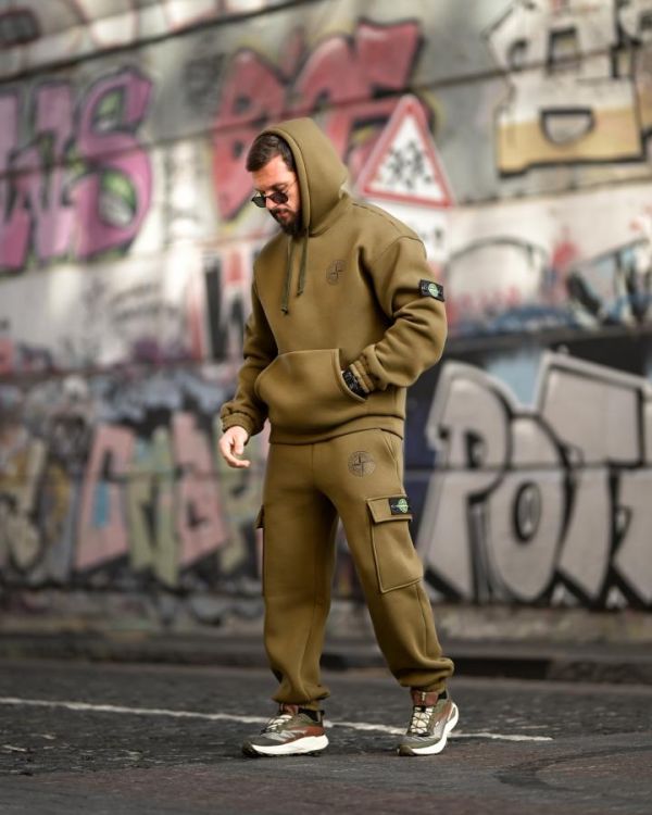 Зимний спортивный костюм на флисе Stone Island oliva 4 ВТ6929