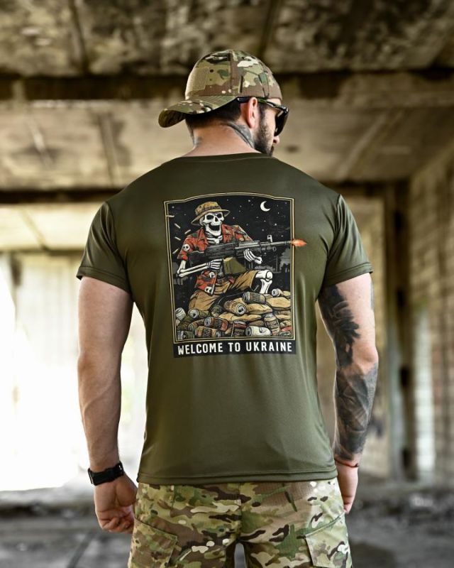 Футболка BORN OF WAR welcome to Ukraine олива   ВТ4639