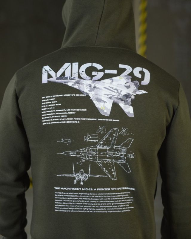 Худи CELEO на флисе  Mig-29 олива ВТ3850