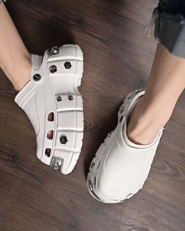 Женские кроксы на платформе meetal white   ДЛ6446