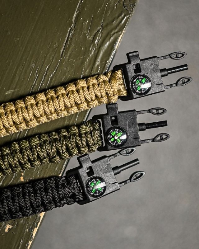 PARACORD БРАСЛЕТ З ВИСКОРЕМ, КОМПАСОМ ТА СВИСТКОМ ОЛИВА