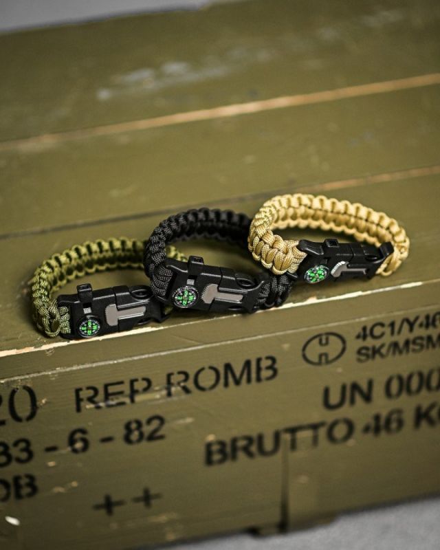 PARACORD БРАСЛЕТ З ВИСКОРЕМ, КОМПАСОМ ТА СВИСТКОМ ОЛИВА