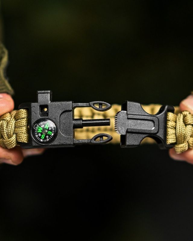 PARACORD БРАСЛЕТ З ВИСКОРЕМ, КОМПАСОМ ТА СВИСТКОМ КАЙОТ