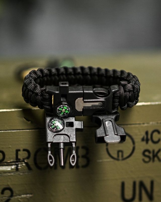 PARACORD БРАСЛЕТ З ВИСКОРЕМ, КОМПАСОМ ТА СВИСТКОМ ЧЕРНЫЙ