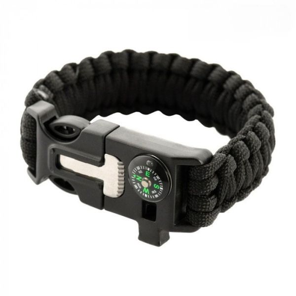 PARACORD БРАСЛЕТ З ВИСКОРЕМ, КОМПАСОМ ТА СВИСТКОМ ЧЕРНЫЙ
