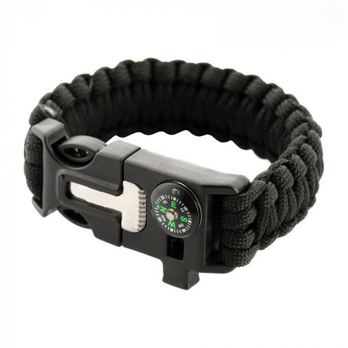 PARACORD БРАСЛЕТ З ВИСКОРЕМ, КОМПАСОМ ТА СВИСТКОМ ЧЕРНЫЙ