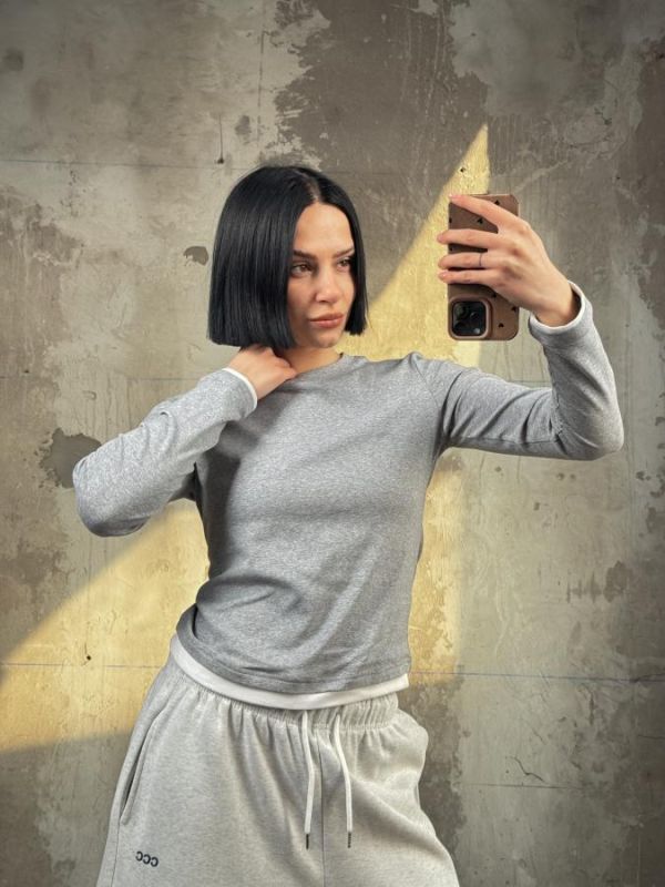 Женский базовый лонгслив grey   ТР6810