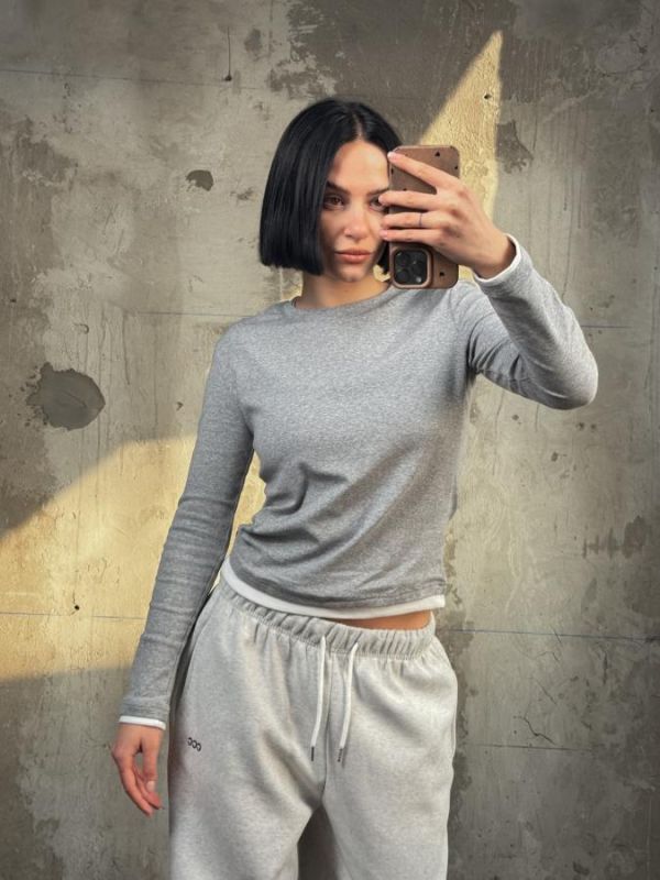 Женский базовый лонгслив grey   ТР6810