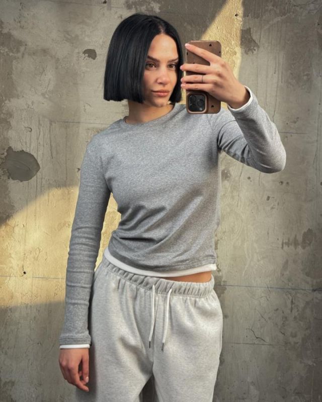 Женский базовый лонгслив grey   ТР6810