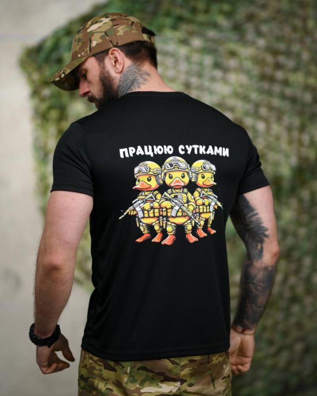 Тактическая футболка SELION Працюю сутками black ТР6211
