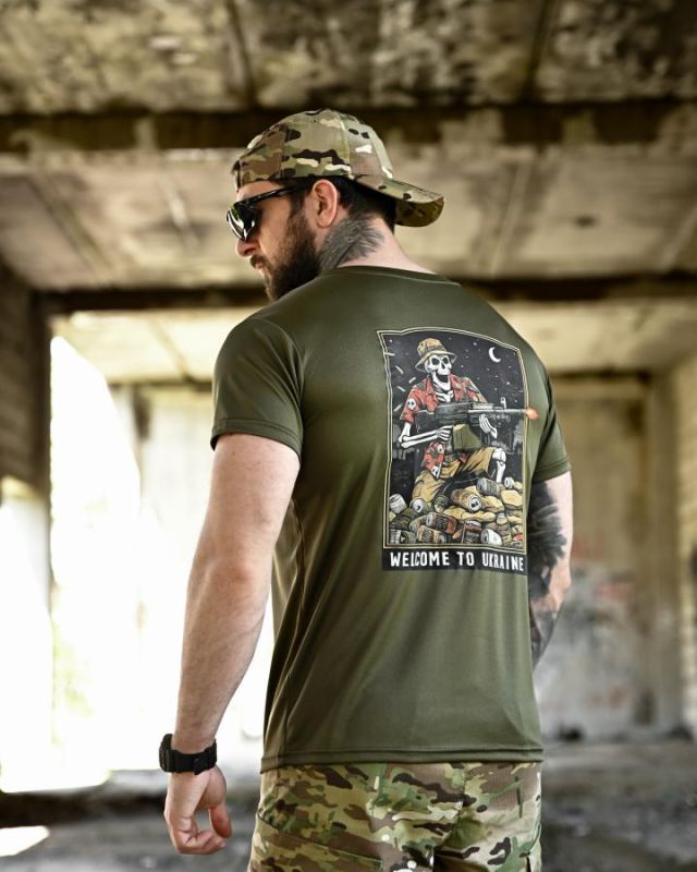 Футболка BORN OF WAR welcome to Ukraine олива   ВТ4639