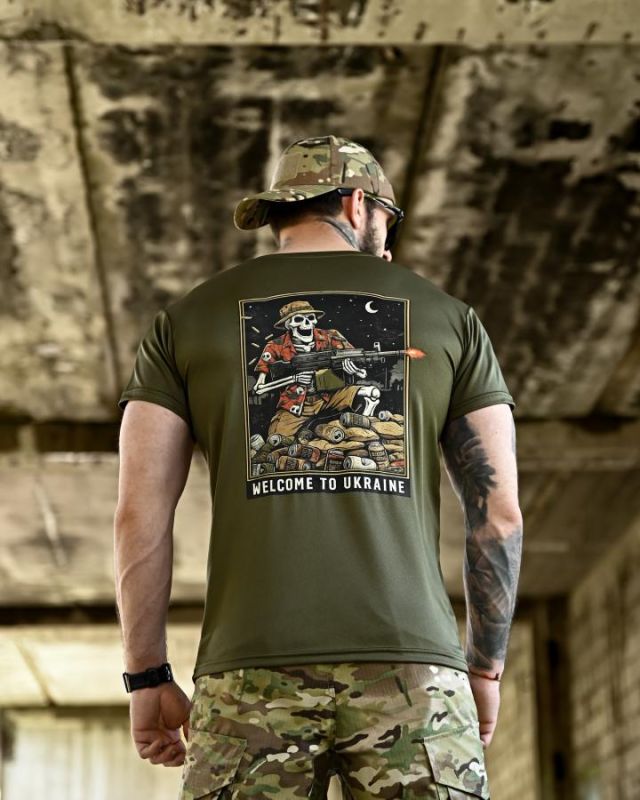 Футболка BORN OF WAR welcome to Ukraine олива   ВТ4639