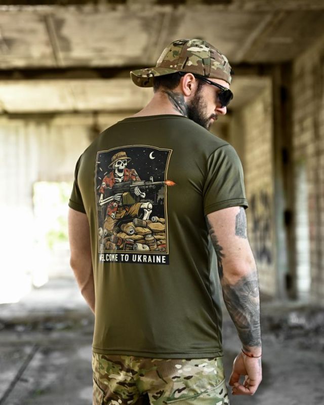 Футболка BORN OF WAR welcome to Ukraine олива   ВТ4639
