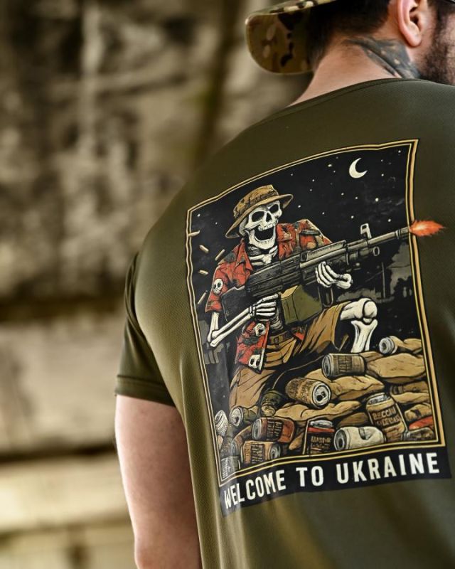 Футболка BORN OF WAR welcome to Ukraine олива   ВТ4639
