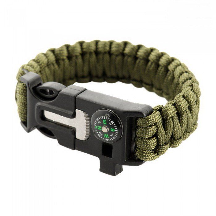PARACORD БРАСЛЕТ З ВИСКОРЕМ, КОМПАСОМ ТА СВИСТКОМ ОЛИВА