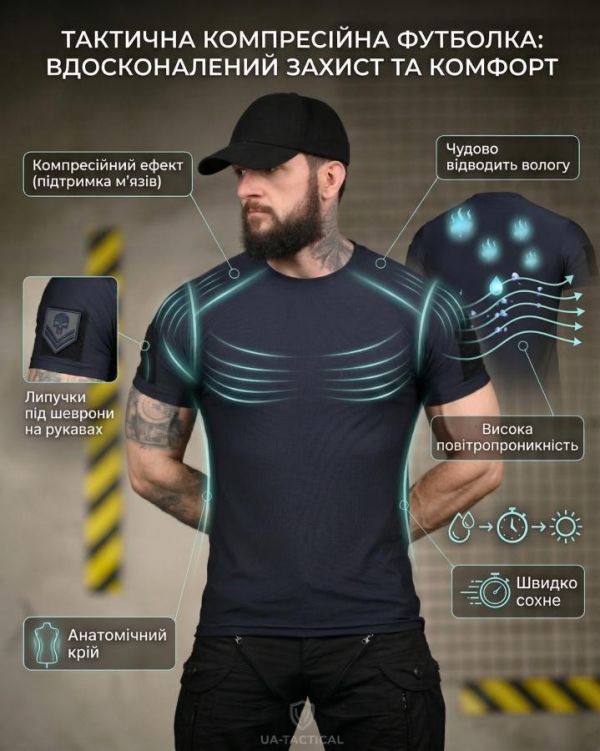 Тактическая футболка (Compression Fit) синяя ТР6914