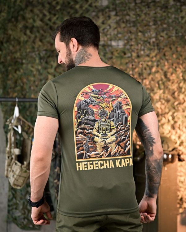 Тактическая потоотводящая Футболка Небесна кара олива    ПП7894