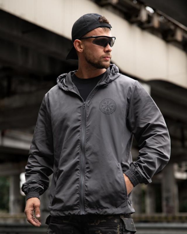 Military style windbreaker BORN OF WAR Death waits grey VT5634