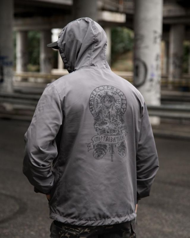 Military style windbreaker BORN OF WAR Death waits grey VT5634