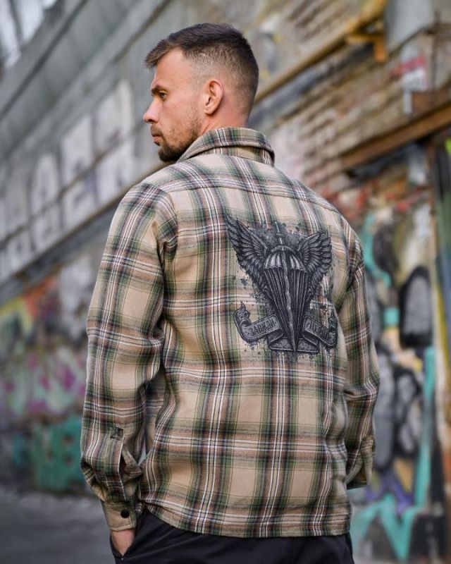 КлеРубашка в стилі мілітарі BORN OF WAR Завжди перші green РН4833