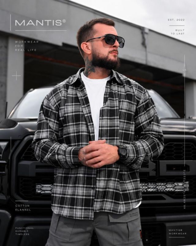 Рубашка оверсайз MANTIS® WORKMAN SHIRT- Blackstone Plaid ТР6895