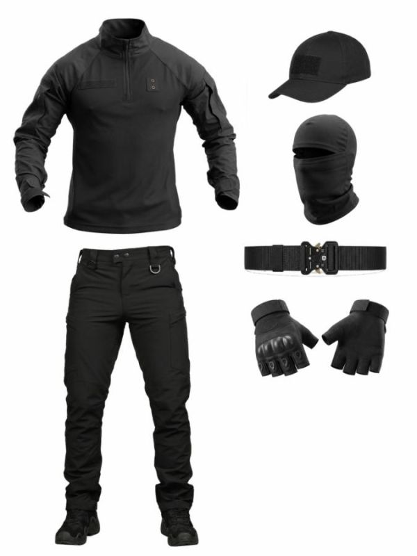 Літній тактичний костюм чорний 6в1 black ТР6919